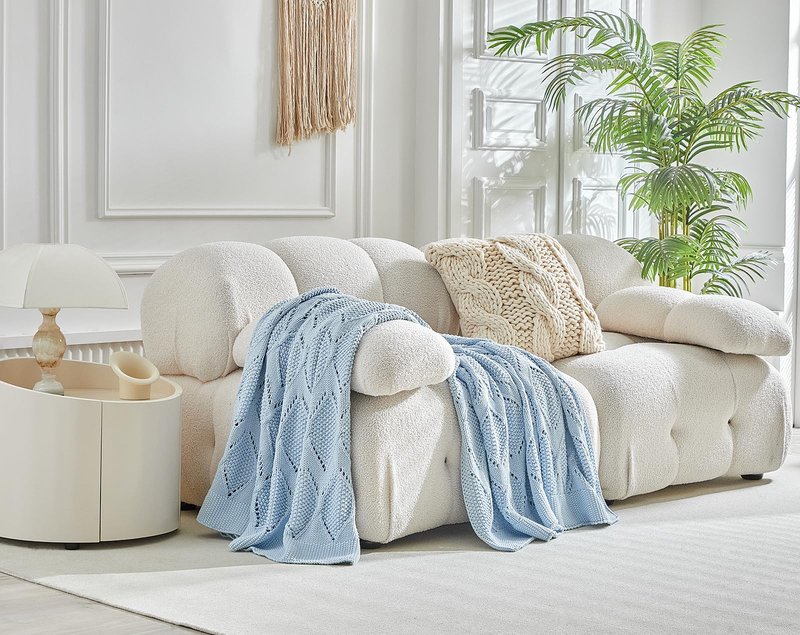 Longhui bedding Chunky Cotton Knit Throw Blanket for Couch, Sofa, Bed, or Chair, Decorative Breathable Fall Cable Knit Blanket 60 x 80 Inches, Large Medium Weight Beige