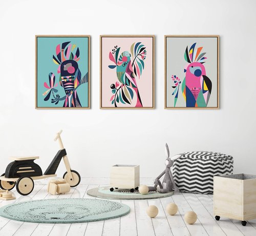 Kate and Laurel Sylvie Parakeet Framed Canvas Wall Art by Rachel Lee, 18x24 Natural