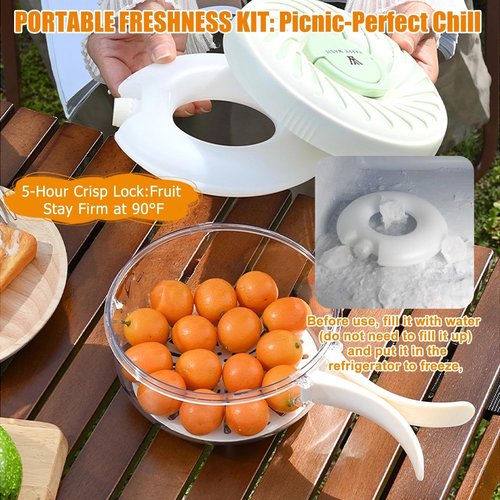 onaner 2 Pcs Multipurpose Fruit Strainer Container with Lid & Ice Tray,Collapsible Handle 2-in-1 Fruit Cleaner Bowl for Kitchen Picnic,and Food Storage,Suitable for Wash Berry,Vegetables
