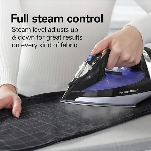 Hamilton Beach Steam Iron - 1200 Watts Garment Steamer with Stainless Steel Soleplate, Black | 8' Cord