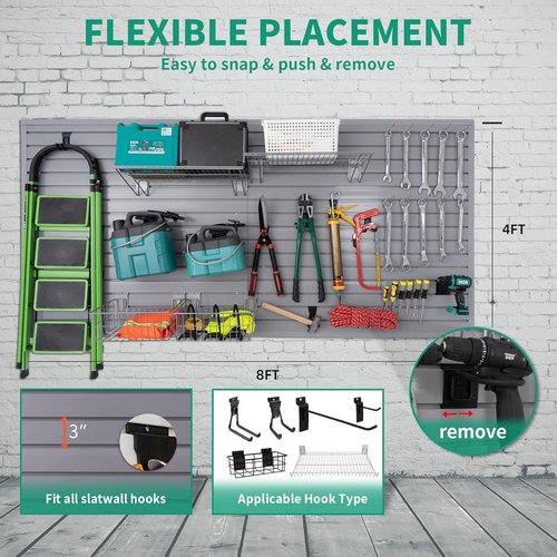FRAYSCENT Slat Wall Panel - Durable Garage Storage System | PVC Tool Organizer, Grey 4ft x 8ft