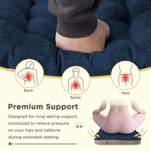 MineCozy Indoor Kitchen Chair Cushions Set of 4 Non Slip Tufted Chair Pads with Ties Thick Dining Room Seat Cushions 16'' x 16'' x 4'' Navy