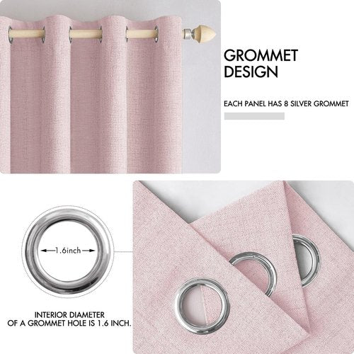 MIULEE Blackout Curtains - 100% Thermal Insulated Linen Texture Drapes | Pink, 52x84 Inch (2 Panels)