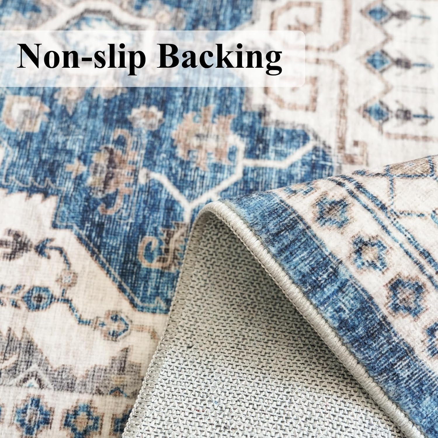 Skiennix Non-Slip Entryway Rug - Washable Stain Resistant Kitchen Doormat | Vintage Blue 2x4 Soft Carpet