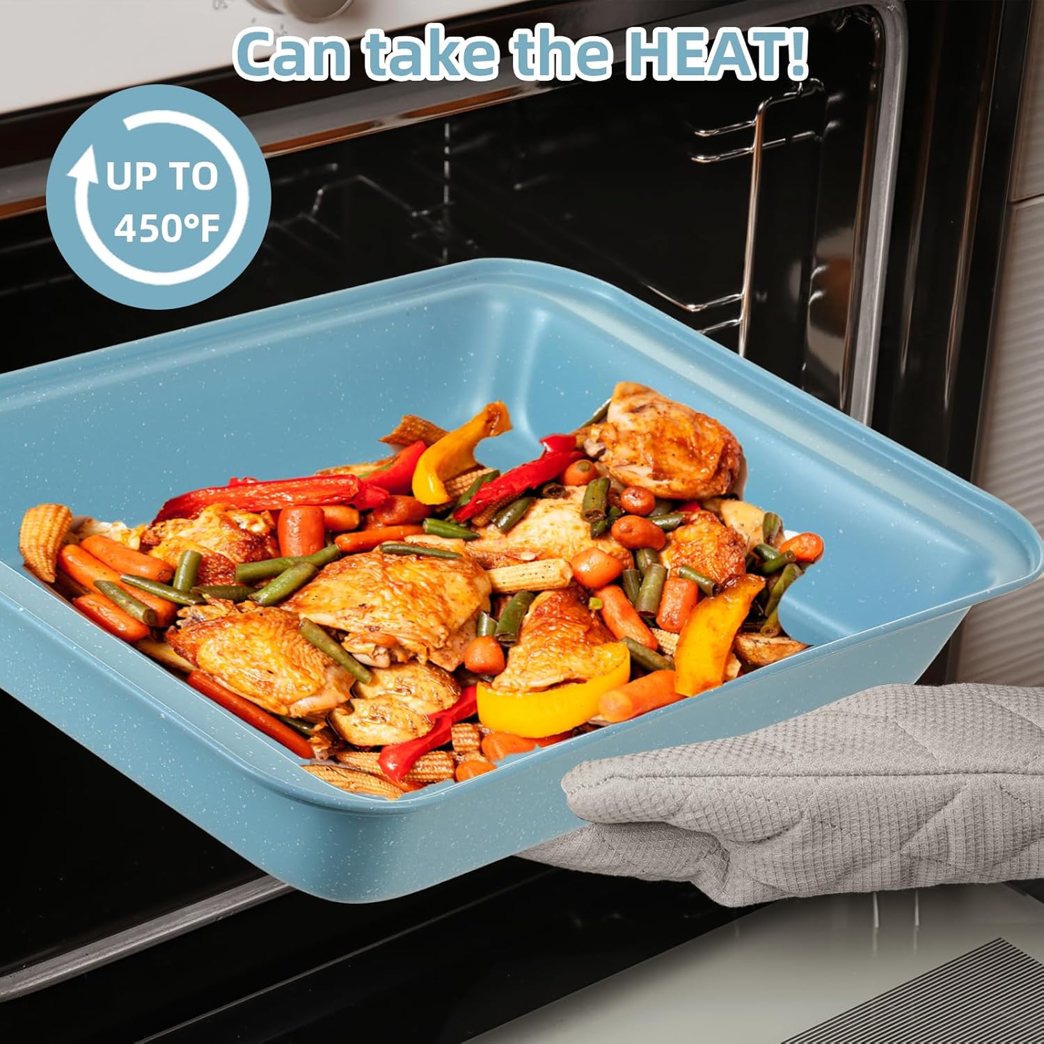 Professional Grade Nonstick Baking Pans Set by [Brand Name] - 11-Piece Carbon Steel Bakeware, Dishwasher Safe & Oven Safe to 450°F | Slight Blue