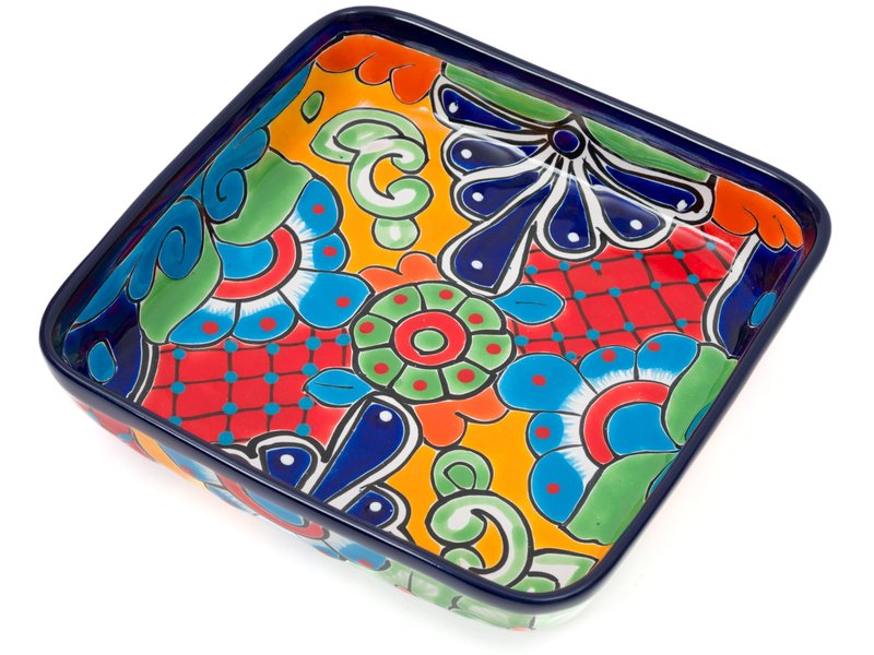 Enchanted Talavera Mexican Hand Painted Ceramic Baking Dish Casserole Dish Serving Platter Tray Floral Dish Oven Safe Microwave Safe Taco Tuesday Thanksgiving Party Serving Brownie Pan (Cobalt)