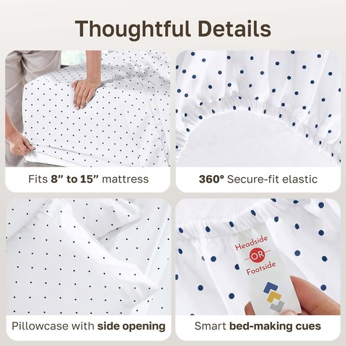 California Design Den Twin XL Sheet Set - 100% Soft Cotton, 400 Thread Count, Award-Winning Sateen Finish, Polka Dot Design