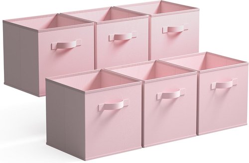Granny Says Cube Storage Bins - Collapsible 13x13 Organizer Baskets with Handles | Pink 6-Pack