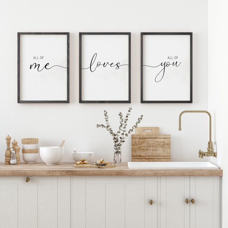 Set of 3 Framed Farmhouse All of Me Loves All of You Sign 11x14” Above Bed Wall Decor for Bedroom Decor Wall Art Wood Signs (Black, 16"x24")