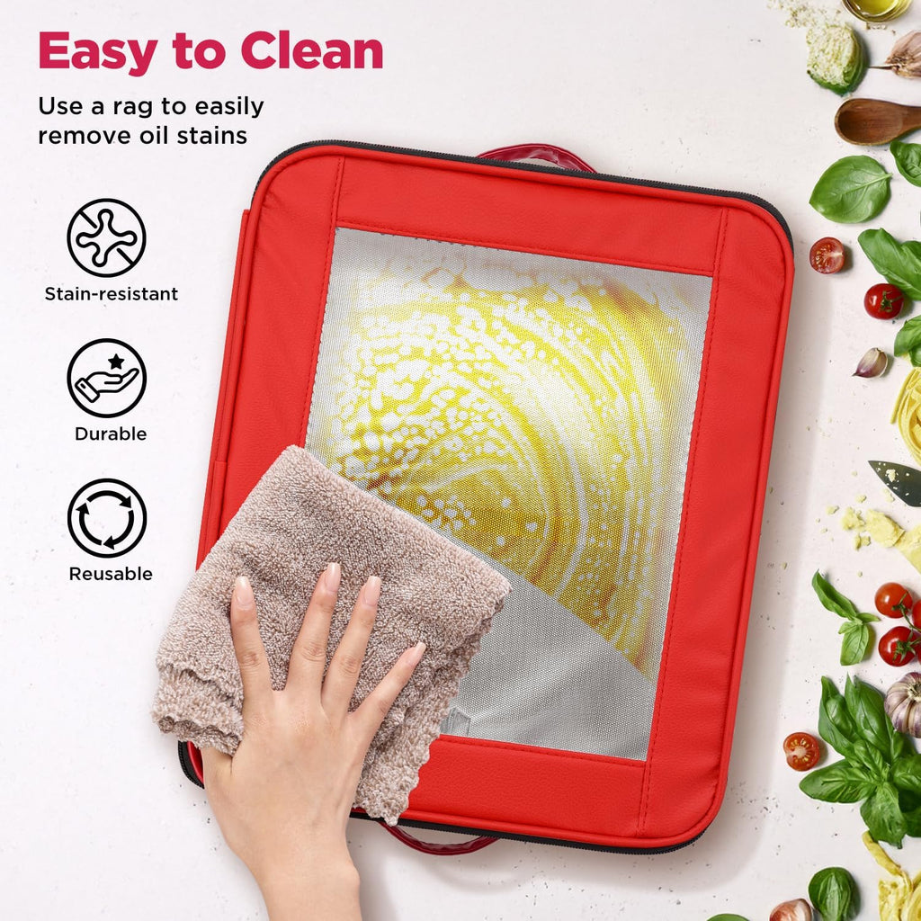 OUTXE 9x13 in Foil Pan Carrier - PU Leather Holder with Handle for Travel & Parties | Red