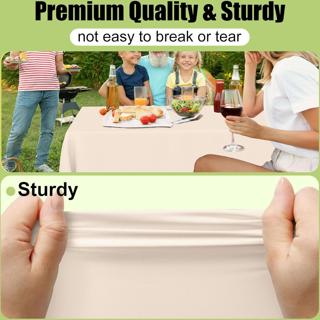 Smiry Disposable Table Cloth - Waterproof 54 x 108 Inch Rectangle Table Cover | Sturdy Ivory 6 Pack for Parties