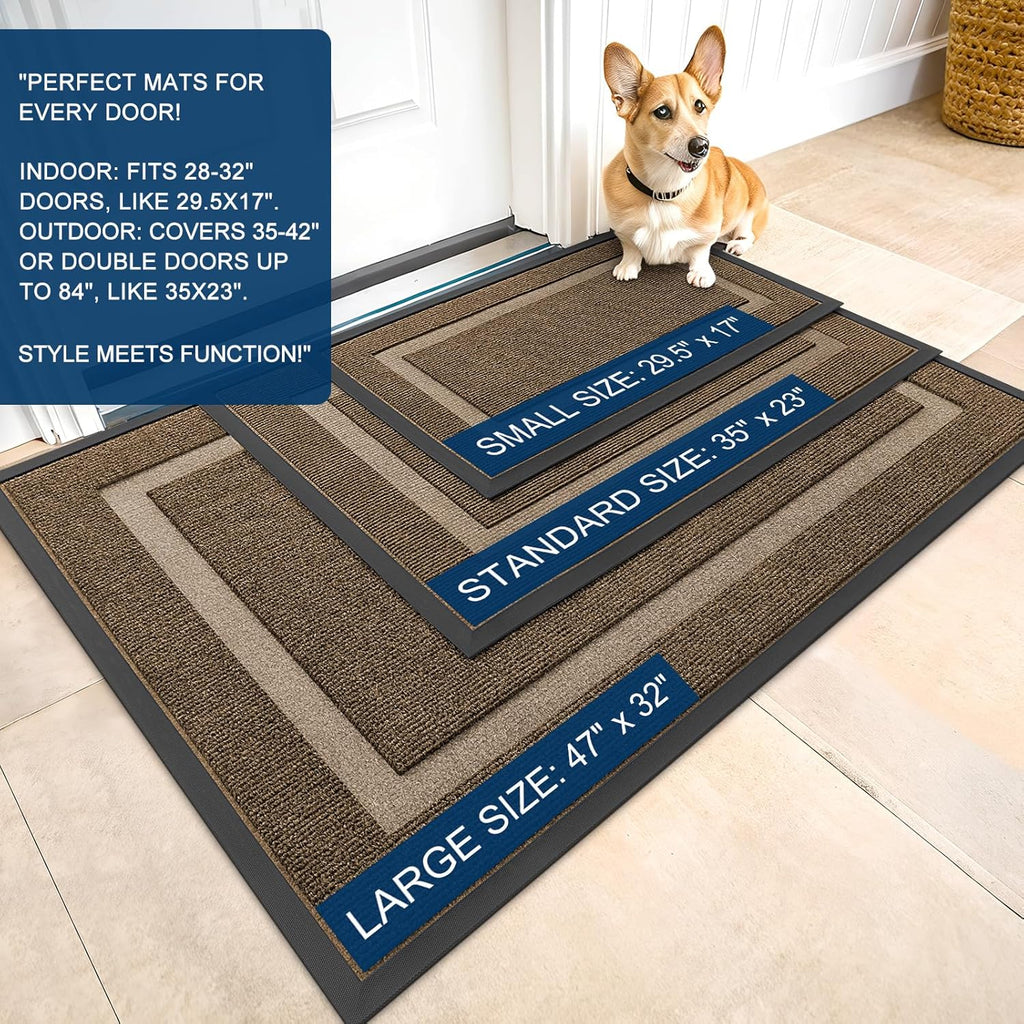 OLANLY Waterproof Front Door Mat - All-Season, Sturdy Natural Rubber, Easy Clean | 71x23, Brown