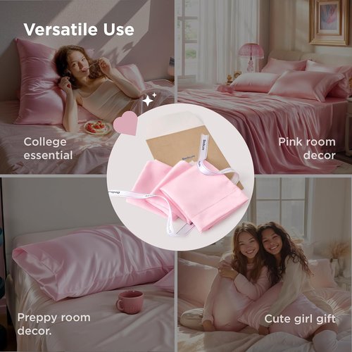 Bedsure Satin Pillowcase - Luxurious Hair & Skin Care | Set of 2 Pink Queen Size 20x30 Inches