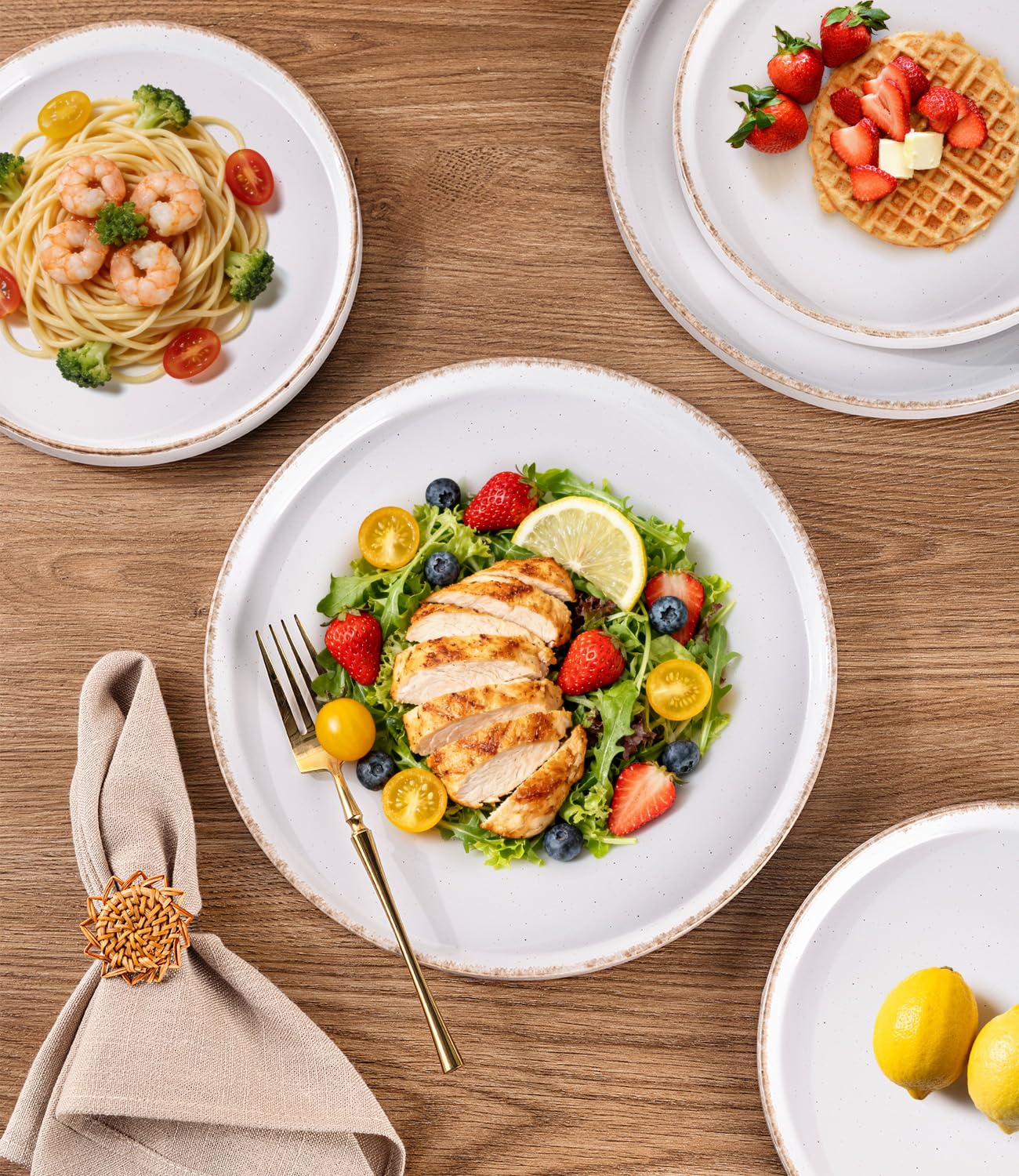 AmorArc Ceramic Dinnerware Sets for 4, 12 Pieces Handpainted Plates and Bowls Set with Rustic Terracotta Underside, Scratch Resistant Stoneware Dishes Set, Dishwasher & Microwave Safe