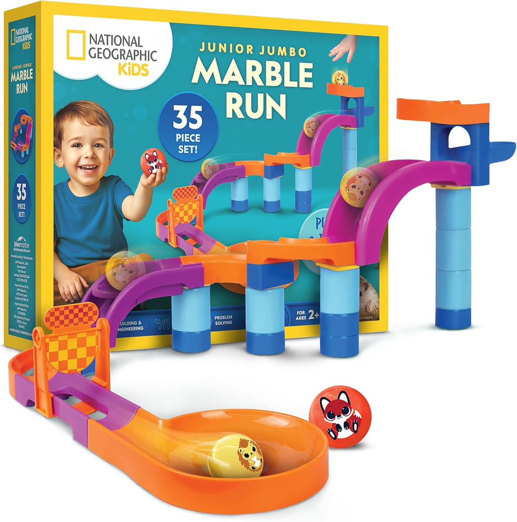 National Geographic Kids Junior Jumbo Marble Run - 35-Piece Buildable Ball Drop Toy for Toddlers & Preschoolers Ages 2+