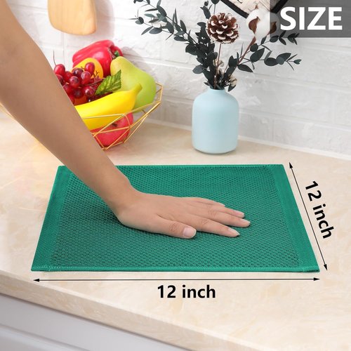 Homaxy Kitchen Dish Cloths - Ultra Soft 100% Cotton Waffle Weave, Quick Drying, 12x12 Inches, 8-Pack, Dark Green