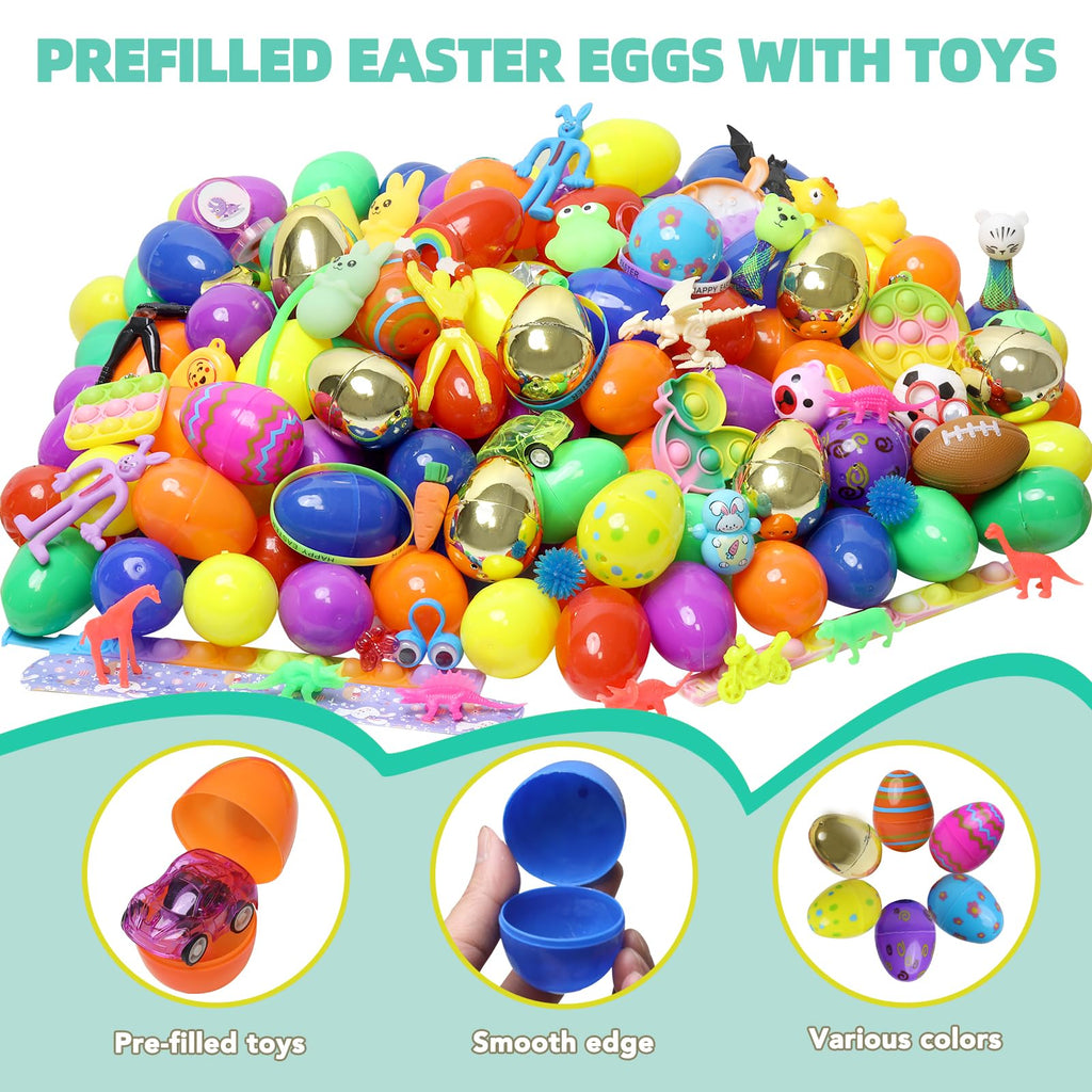 300 Pcs Prefilled Easter Eggs with Toys Inside,Easter Basket Stuffers,Non Candy Surprise Easter Egg Fillers,Bulk Easter Toys,Easter Egg Hunt,Easte Party Favors,Classroom Prizes,Easter Fillers for Kids