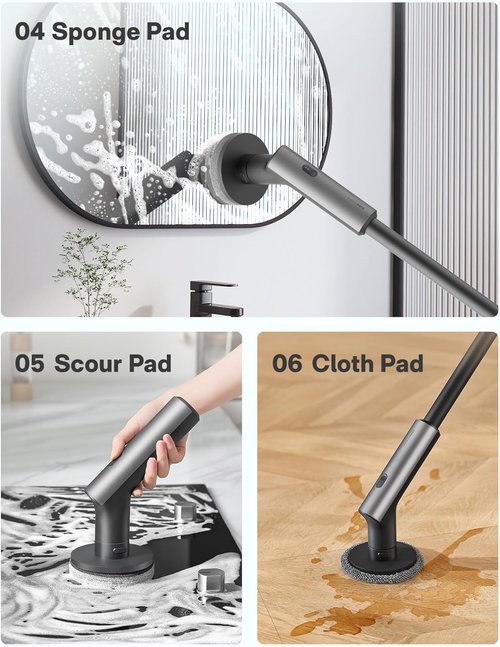 HOTO Cordless Electric Spin Scrubber - Waterproof Bathroom Cleaning Brush with 6 Brush Heads | Long Handle & Powerful 22 in-lb Torque