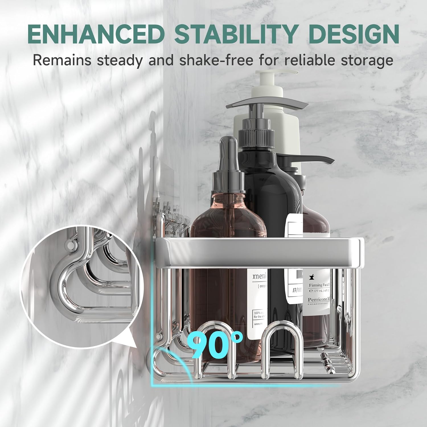 Veken Adhesive Shower Caddy - Heavy-Duty Wall-Mounted Organizer with Soap Dish & Toothbrush Holder | Silver 5-Pack