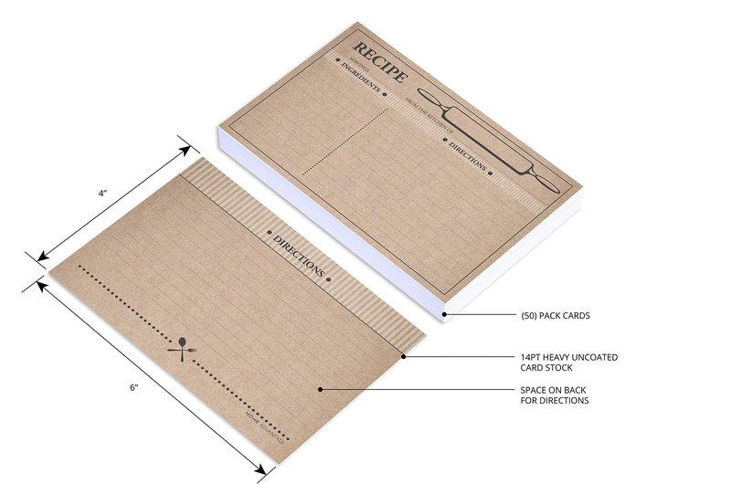 Home Advantage 50 Farmhouse Rustic Recipe Cards 4x6, Double Sided Kraft Design Cards
