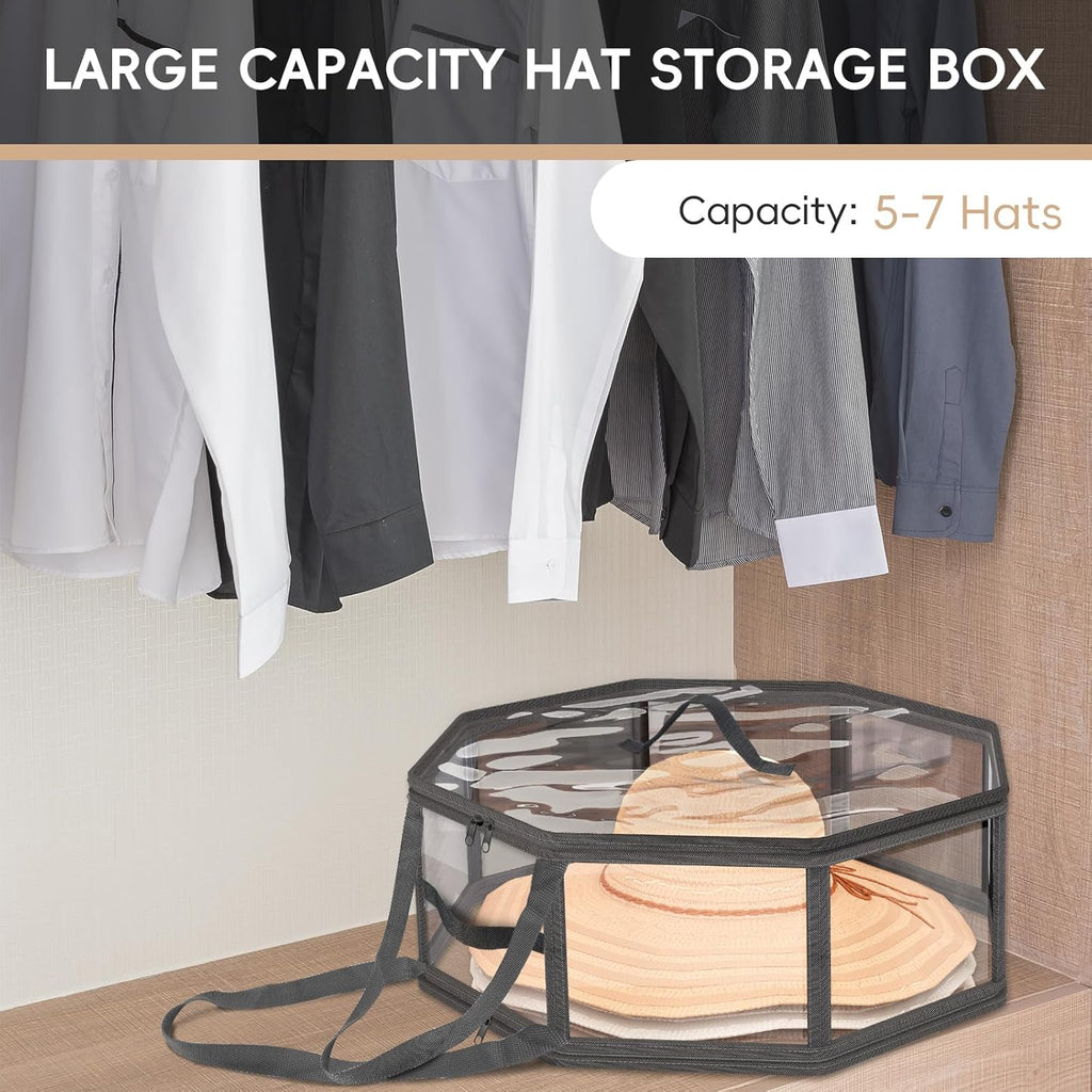 VERONLY Hat Organizer - Clear Storage Boxes for Women with Dual Zipper & Handles | Foldable Travel Design, 2 Pack - Black, 16" D x 7" H