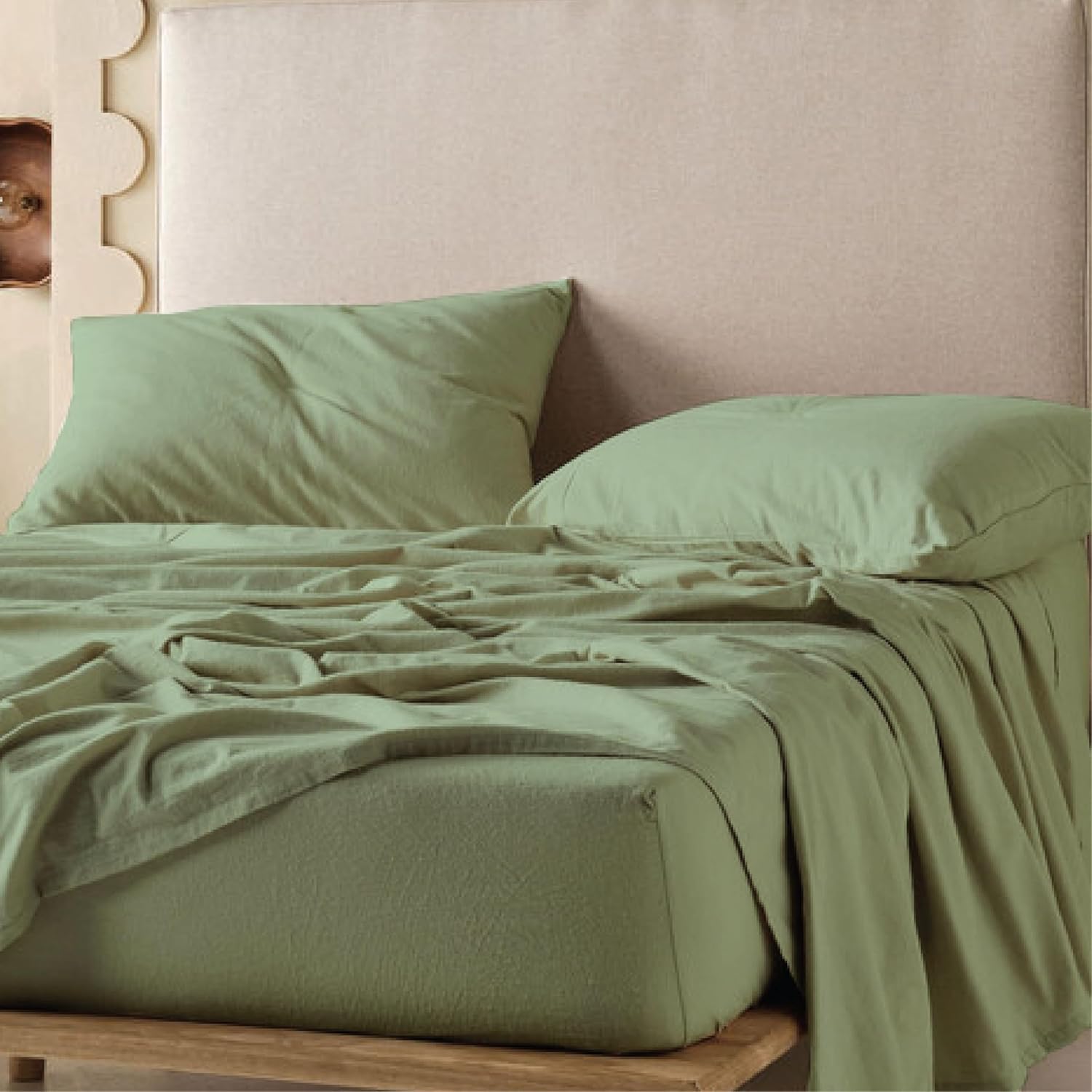 QUEENSBAY Queen Sheet Set - 4 Pieces Super Soft Microfiber | 16 Inch Deep Pocket, Cooling, Sage Green