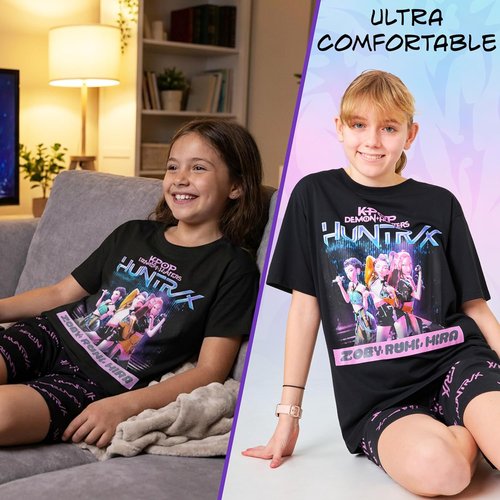 KPop Demon Hunters | Officially Licensed 2-Pc Girls' Pajama Set - Soft T-Shirt & Shorts, Ages 5-14