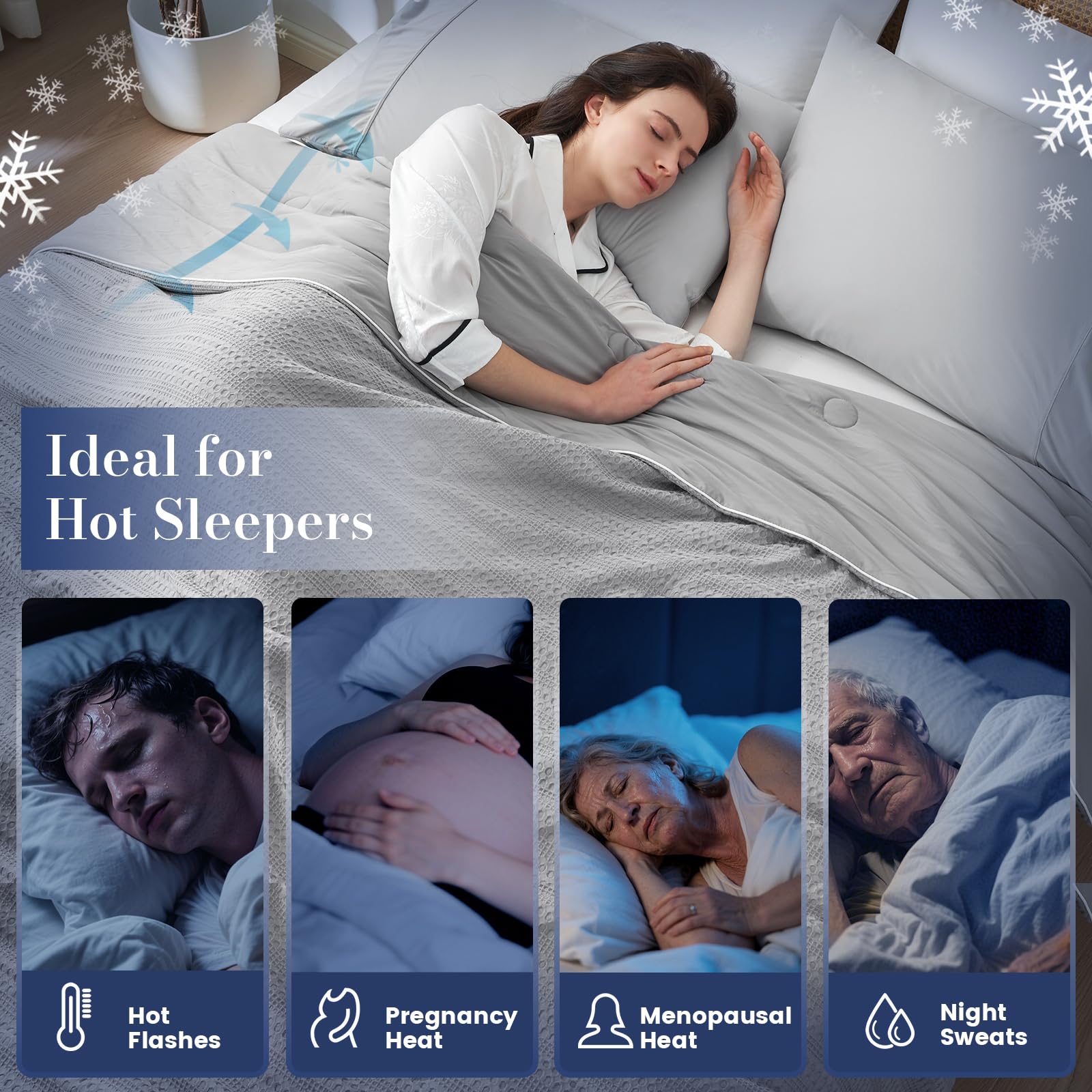 Amélie Home Waffle Cooling Comforter Queen Size, Q-Max 0.45 Reversible Lightweight Cooling Blanket for Hot Sleepers, Breathable Bedding for Night Sweats, 90"x90", Cool Gray