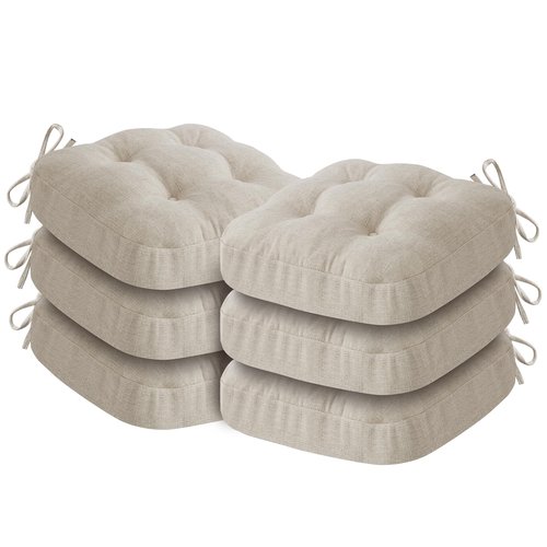IASEAHK Chair Cushions, Foam Dining Chair Cushions, Tufted Indoor Chair Pads, Set of 6, Beige, 16.5” x 16.5” x 3.5”