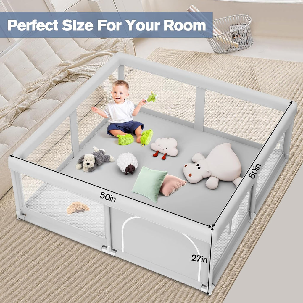 Regine Switzerland Baby Playpen - Sturdy 50 x 50 Inch Indoor & Outdoor Safety Play Yard with Soft Mesh