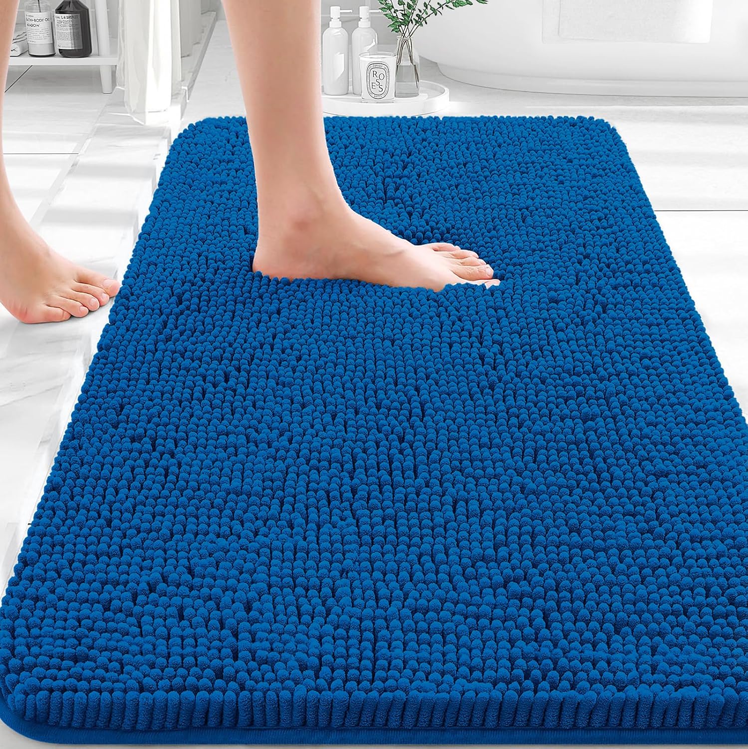 OLANLY Bathroom Rugs - Extra Soft Absorbent Chenille Mats | Quick Dry, Machine Washable, 36x24, Deep Navy Blue