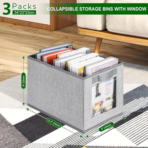 Homsorout Closet Storage Bins - Fabric Cubes with Window, 11-Inch Linen Organizer, 3-Pack Set