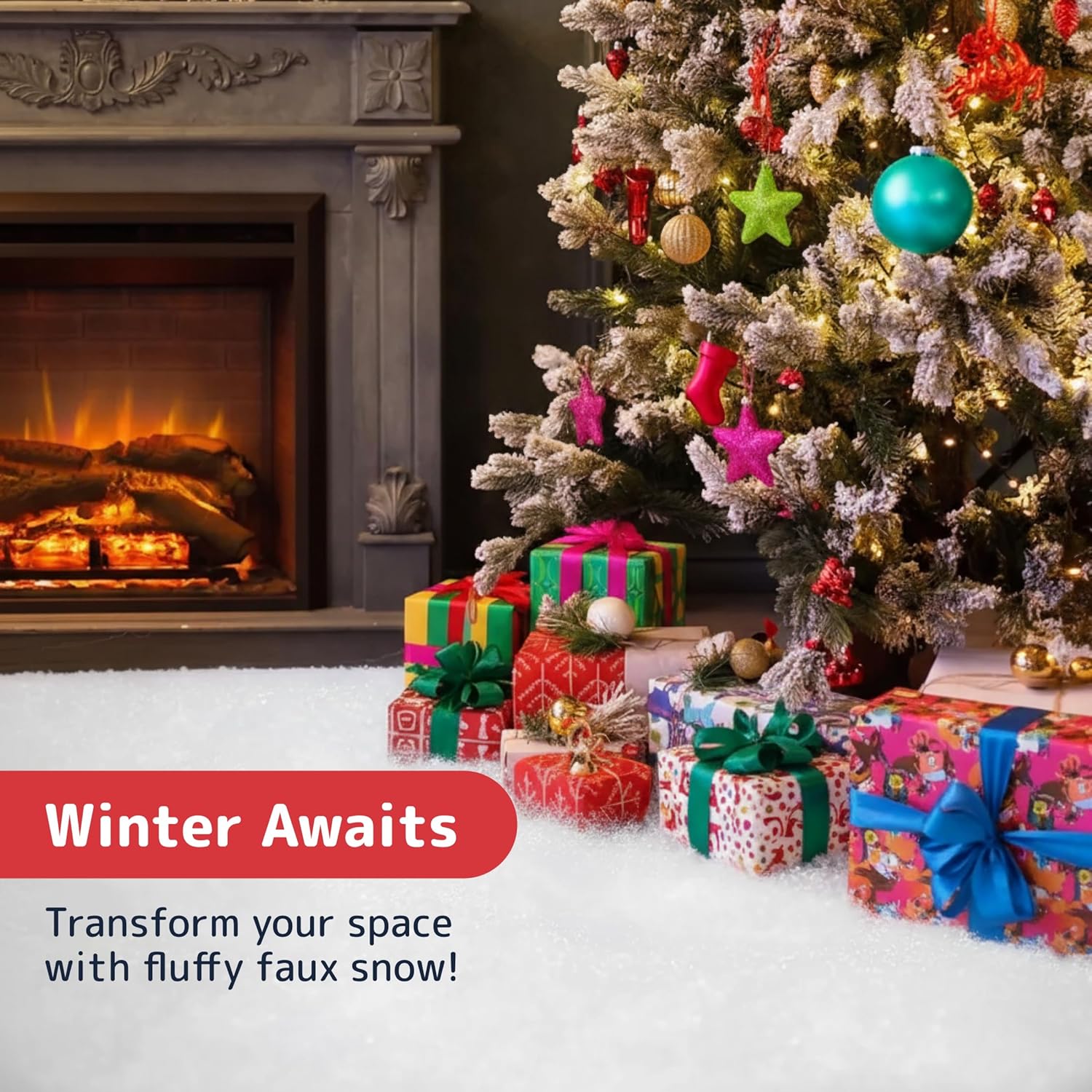 PREXTEX Artificial Snow Roll - Large Fluff for Christmas Displays | 94"x31" Thick White Blanket for Holiday Décor