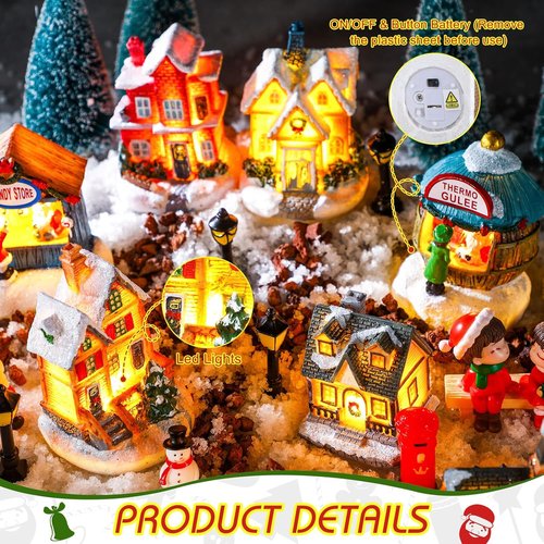 Kasyat 58 Pcs Christmas Village Set - Miniature LED Figurines & Houses for Winter Decor