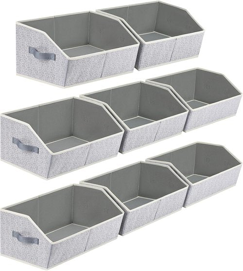 Homsorout Trapezoid Storage Bins - 8 Pack Decorative Fabric Organizers in Light Gray for Home & Clothes