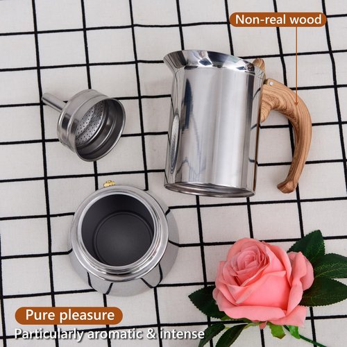 JingleChoo Induction Moka Pot, Stainless Steel, Stovetop Espresso Coffee Maker, 4 Cup/200ml/7.0oz, Easy to Use and Clean, Camping Home Use | for Mocha Cappuccinos, Lattes