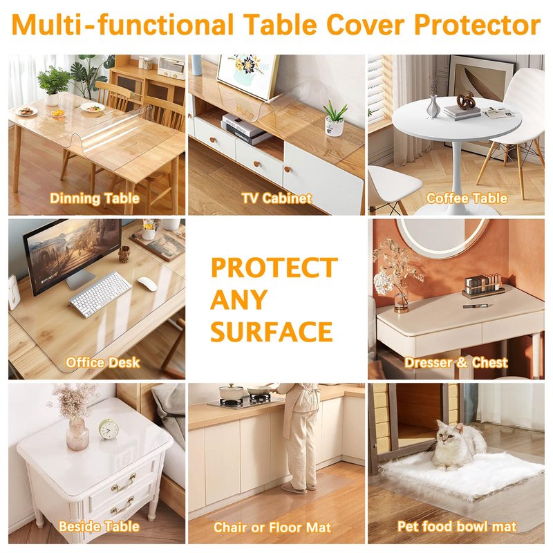 28 x 120 " Clear Plastic Dining Table Protector Tablecloth Desk Pad Mat Wooden Furniture Coffee End Bar Pub Banquet Dinner Table Cloth Top Protection Countertop Cover Waterproof Rectangular PVC Vinyl