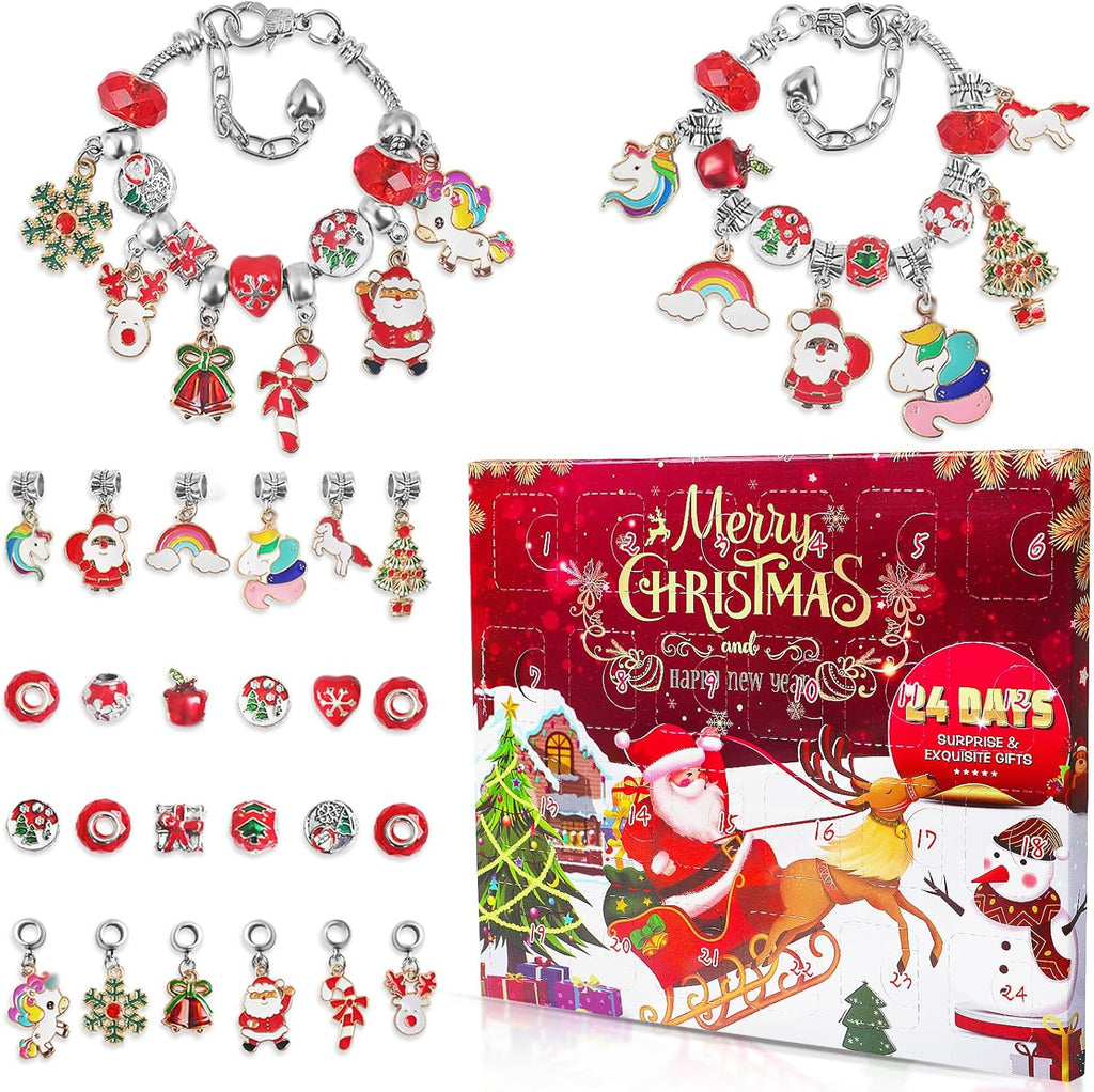 SIXNIE Christmas Advent Calendar - 24-Day Countdown with 2 DIY Charm Bracelets for Girls & Teens