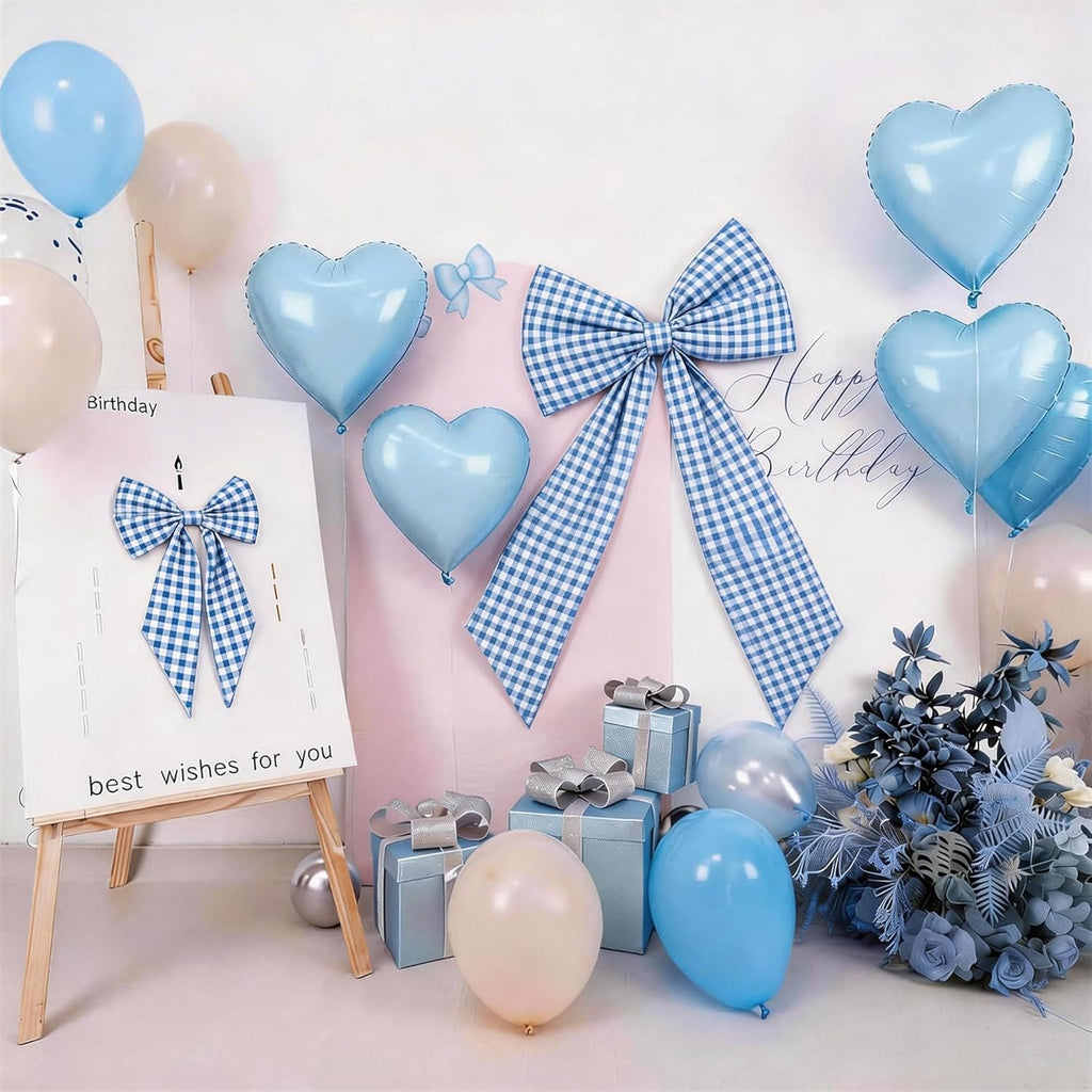 One Silly Goose Blue Checkered Bow Decor - 2 Pack for Coquette Room Backdrop | Large & Small