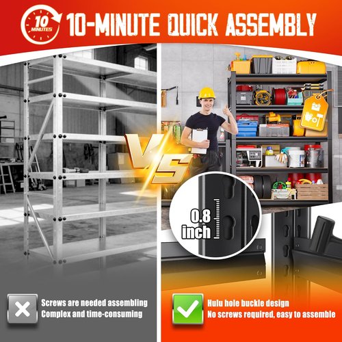 Heavy Duty Garage Shelving by [Brand Name] - 5 Tier Adjustable Metal Storage Unit | 2050 lbs Capacity, Black, 78"x45"x20"