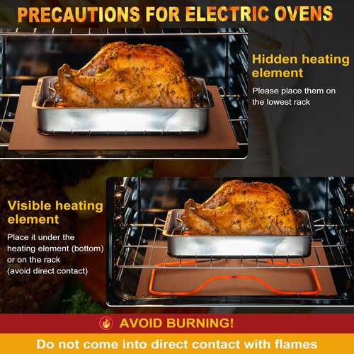 2 Pack Oven Liners for Bottom of Oven, 17"x25" Heavy Duty Non-Stick Oven Liner Mat, Reusable Heat Resistant Grill & Baking Mat, BPA/PFOA Free Roaster Liners, Fits Electric, Gas, Toaster Ovens (Copper)