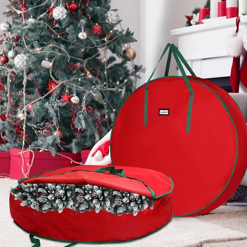 Abbylike Extra Large Christmas Wreath Storage Bag - 48 Inch Oxford Organizer with Zipper & Reinforced Handle