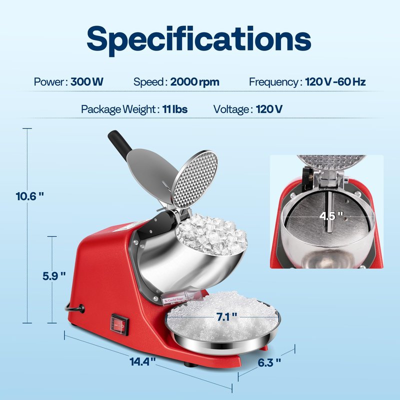 VIVOHOME Electric Ice Shaver Crusher Machine Snow Cone Maker Red 143lbs/hr with Ice Pick for Home and Commercial Use