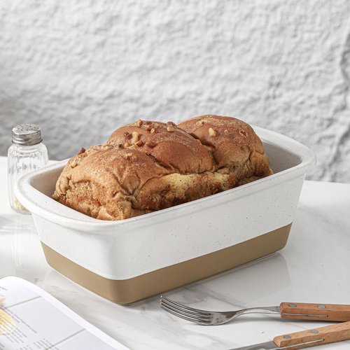 HVH Ceramic Loaf Pan for Baking Bread, 9 x 5 inch Baking Bread Loaf Pan, Rectangular Bread Pan, Bread Baking Pan for Cooking, Farmhouse Style (White)