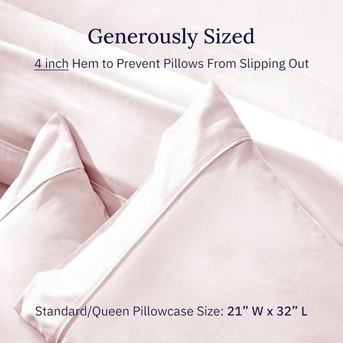 California Design Den Pillowcase Set | Standard Queen Size, 400 Thread Count, 100% Cotton Sateen, Soft & Breathable - Pink