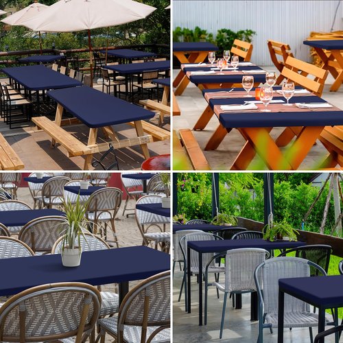 homing 2 Pack Rectangle Table Cloth, Elastic Fitted Fabric Tablecloth Fits for 6 Foot Folding Tables, Washable Table Cover for Picnic, Camping, Indoor, Outdoor, Easter (Navy Blue, 30" x 72")