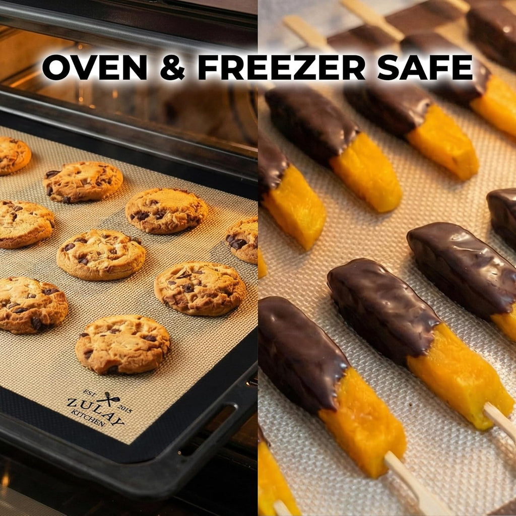 Zulay Kitchen Silicone Baking Mat 2-Pack - Reusable Nonstick Sheets for Oven & Pastry | Easy to Clean, Heat Resistant (Black)
