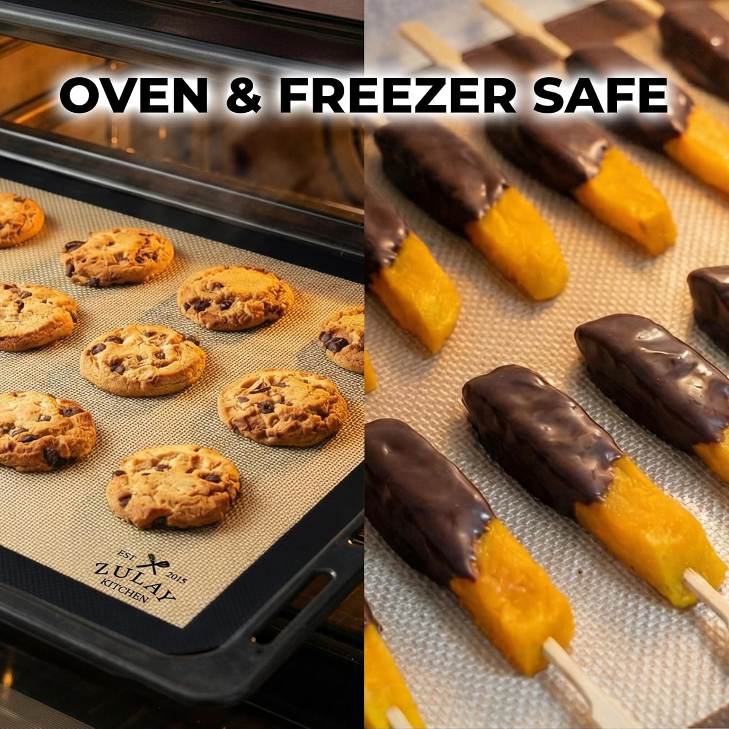 Zulay Kitchen Silicone Baking Mat 2-Pack - Reusable Nonstick Sheets for Oven & Pastry | Easy to Clean, Heat Resistant (Black)