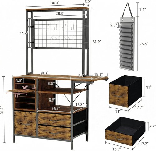 ARTETHYS Craft Table - Brown Storage Cabinet with Drawer & Fold-Out Desk for Craft Room