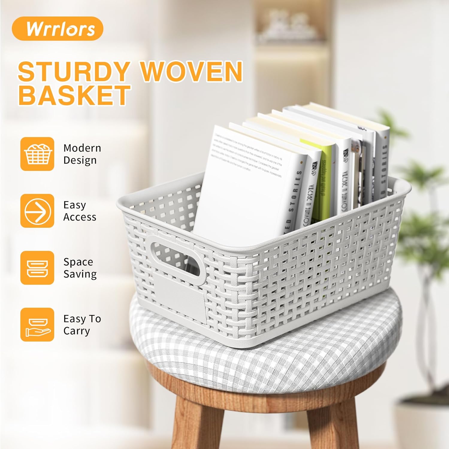 White Plastic Storage Baskets by [Brand Name] - Durable Stackable Bins with Labels | Pack of 8 for Organizing Desktops, Closets & Offices